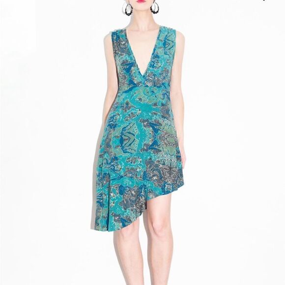 ZADIG & VOLTAIRE Deep V Neck Asymmetric Hem Sleeveless Dress - Picture 4 of 9